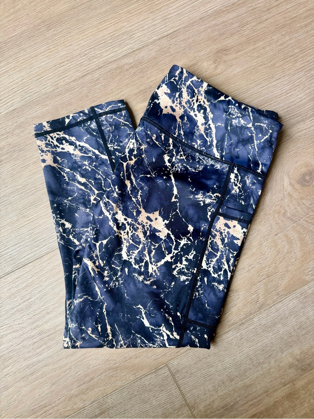 CVG Marble Print Capris in Black and Gold